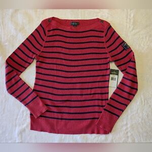 NWT Ralph Lauren Pink and Navy Striped Boatneck Sweater Size Large